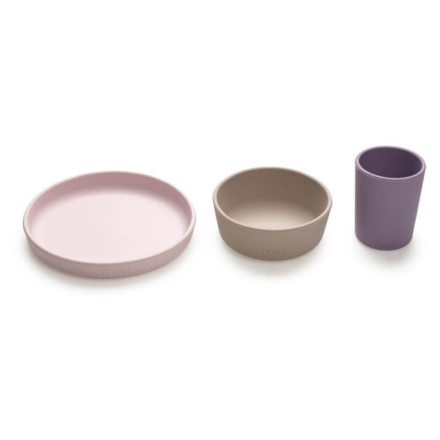 Melii 3 Piece Silicone Feeding Set - Purple, Grey and Pink