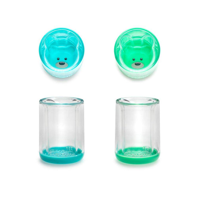 Melii Double Walled Bear Cup - 2 pack, Blue and Mint