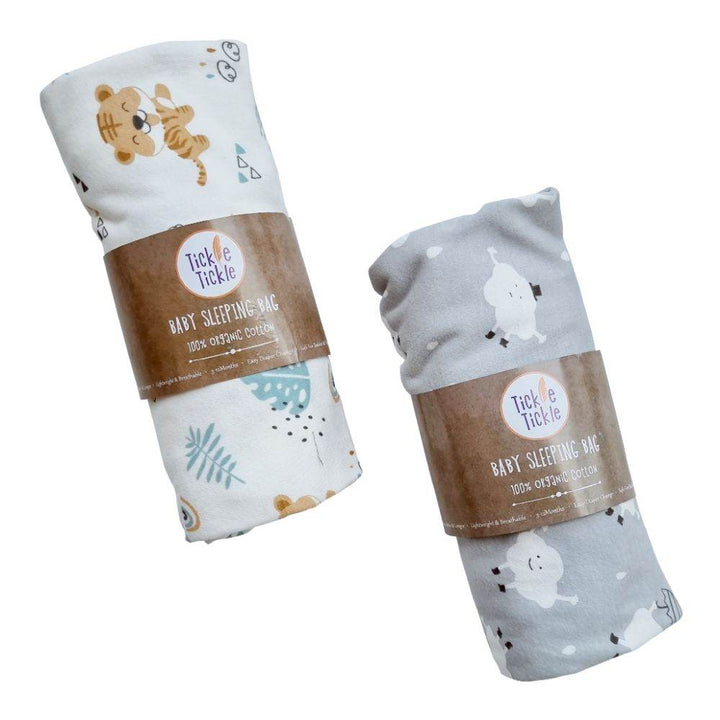 Tickle Tickle Organic Cotton Sleeping Bag, 1.0 TOG HappyCub/Cloud9 - BabyAmore