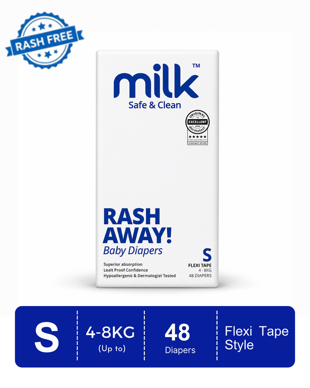 MILK Baby Diaper Flexi Tape , Size S - 48 Pcs, 4 To 8 KG