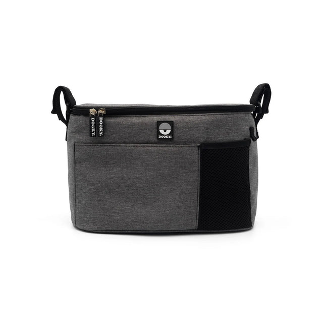 Dooky Organizer Deluxe Grey Melange – Universal Stroller Organizer Bag with Cup Holders & Zipper Pocket, Baby Pram Caddy Storage for Bottles, Diapers & Essentials, Fits Strollers & Pushchairs
