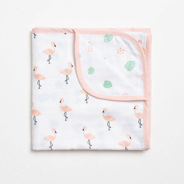 Aariro Reversible Muslin Blanket - Tropical Flamingo - BabyAmore