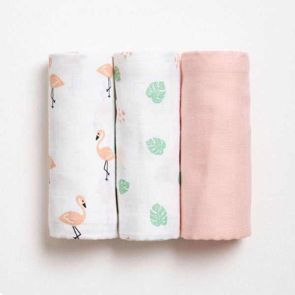 Aariro Muslin Swaddle - Tropical Flamingo (Set of 3) - BabyAmore