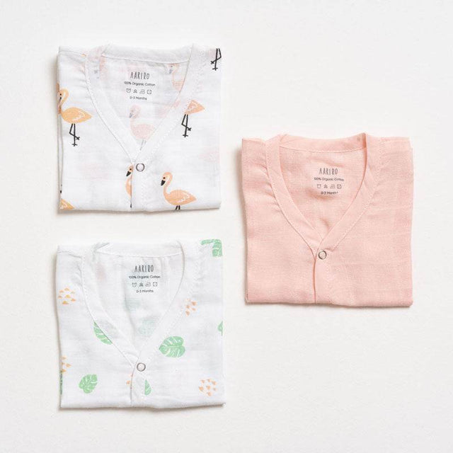 Aariro Muslin Jabla set -Tropical flamingo (3 Pcs)