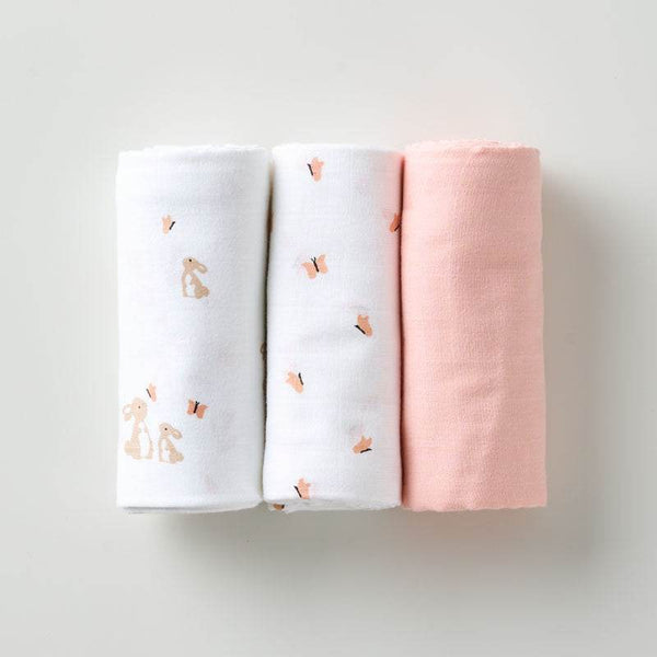 Aariro Muslin Swaddle - Honey Bunny (Set of 3) - BabyAmore