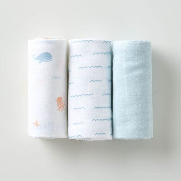 Aariro Muslin Swaddle - Under the Sea (Set of 3) - BabyAmore