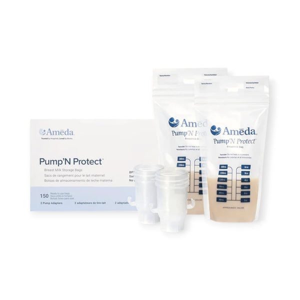 Ameda Pump'N Protect Breastmilk Storage Bag- (Count 0f 150 bags and 2 adapters)