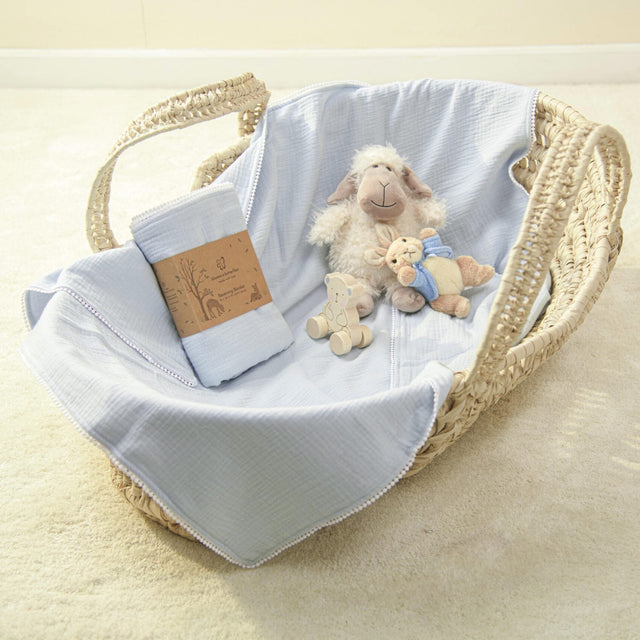 Blooms and Butterflies Bamboo Cotton Receiving Blanket-Aqua Blue
