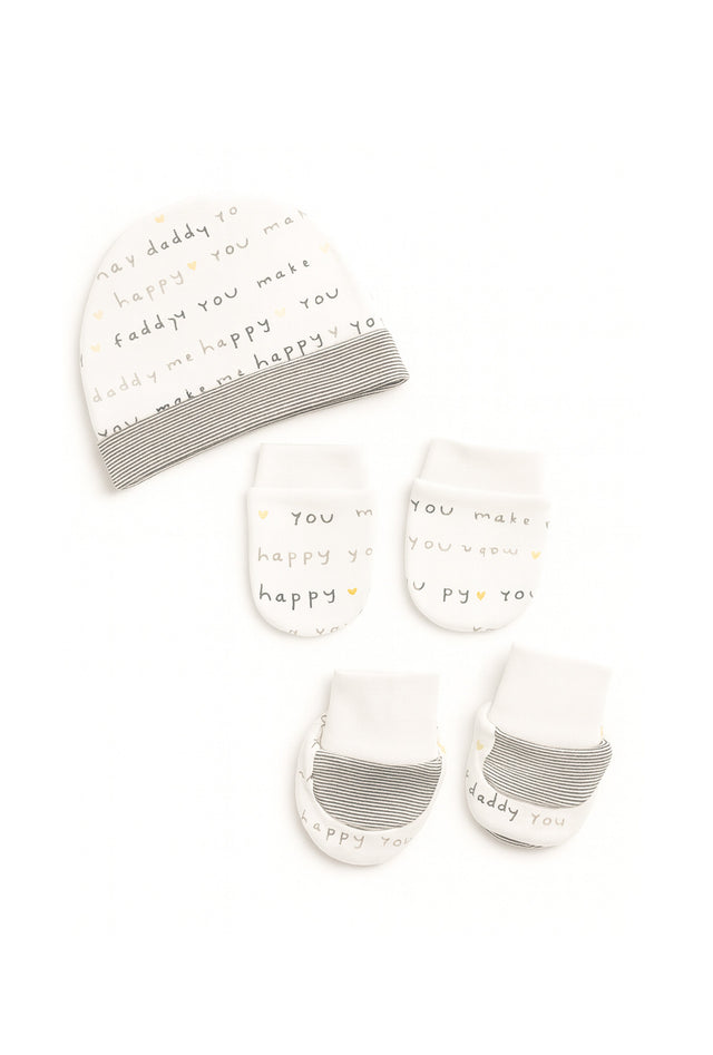 Nuberry Unisex Baby Booties, Mittens & Cap Set (White)