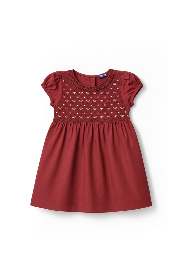 Nuberry Soft Cotton Smocked Premium Embroidery Party Dress for Baby Girls