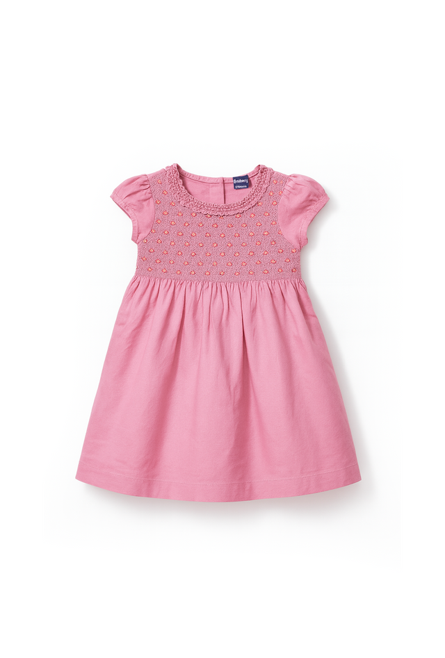 Nuberry Soft Cotton Smocked Premium Embroidery Party Dress for Baby Girls