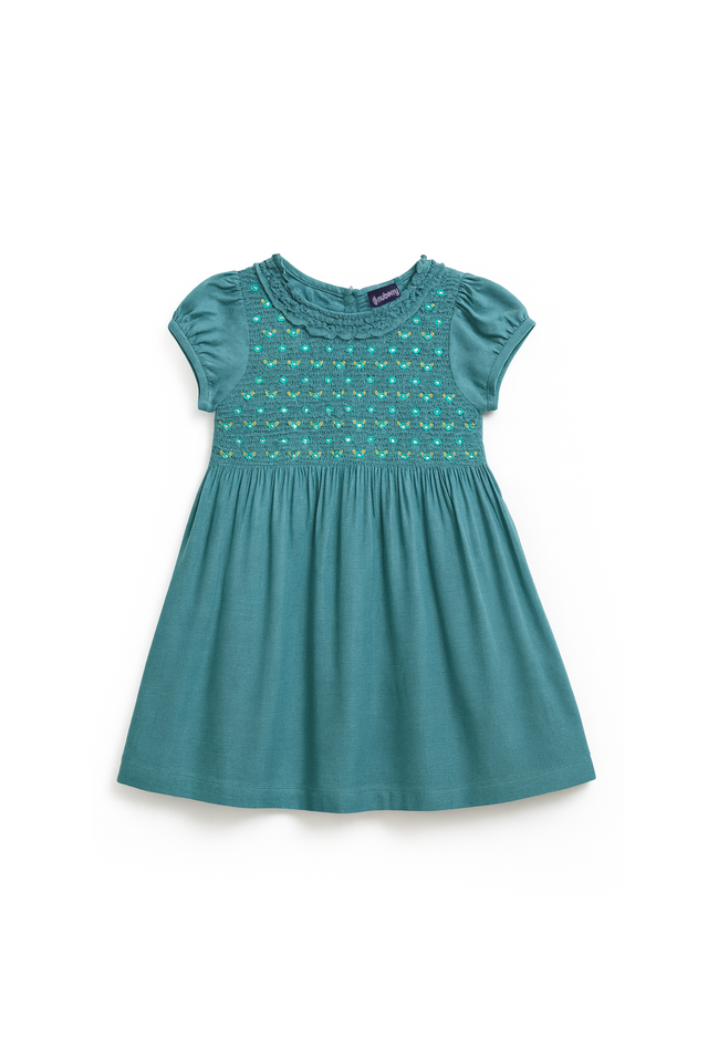 Nuberry Soft Cotton Smocked Premium Embroidery Party Dress for Baby Girls