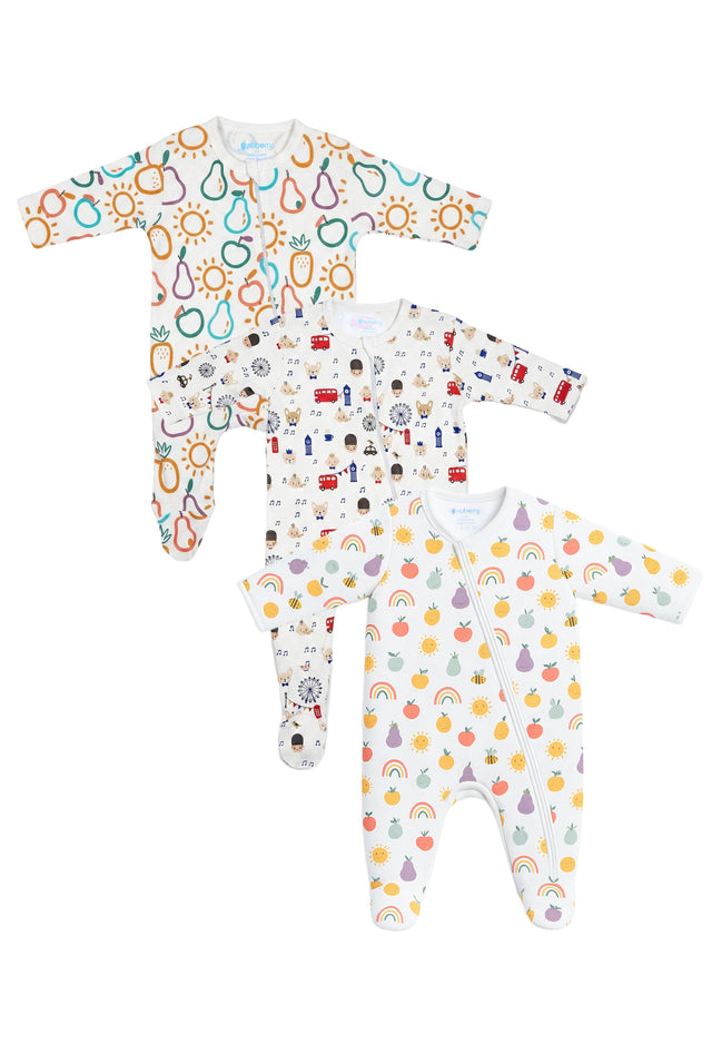 Nuberry Moms choice Pack of 3 Sets Baby Cotton Sleep Suit | Breathable, Gentle & Safe | Designed in Australia