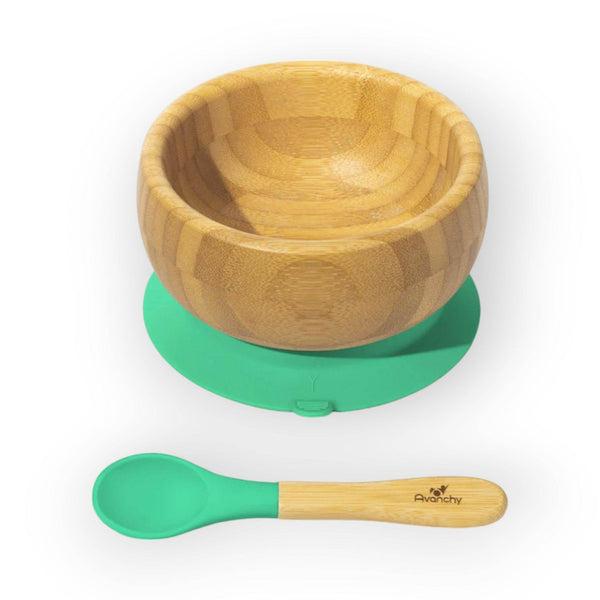 Avanchy Bamboo Suction Baby Bowl + Spoon - BabyAmore