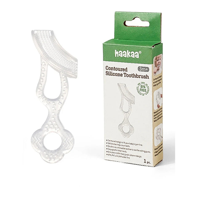 Haakaa Contoured Silicone Baby Toothbrush-With Gentle Silicone Bristles & Easy-Grip Handle