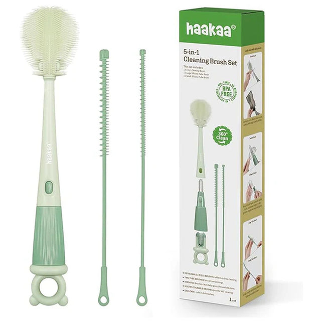Haakaa 5-in-1 Cleaning Brush Set – All-in-One Cleaning Solution for Bottles, Teats & Accessories