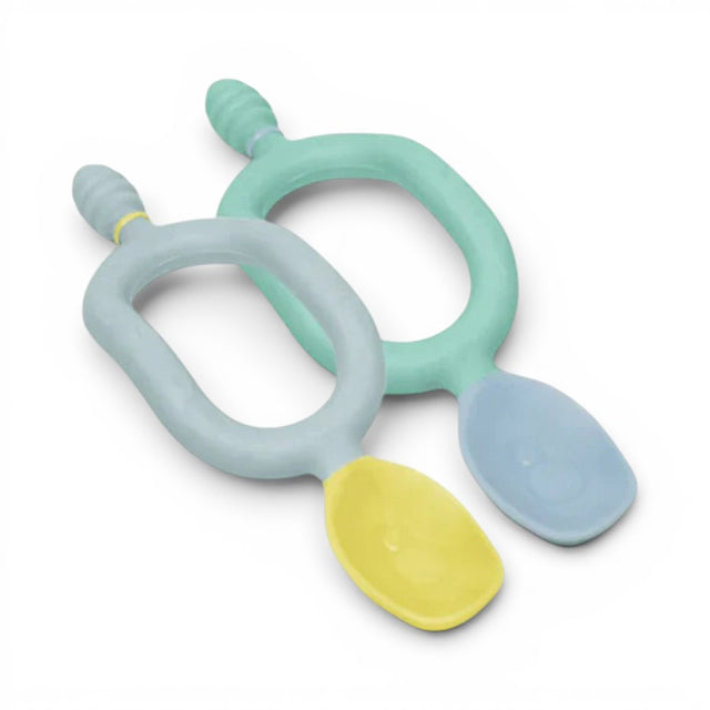 Bibado Dippit Multi Stage Baby Weaning Spoon and Dipper-For Self Feeding Infants-Green & Grey-Pack of 2