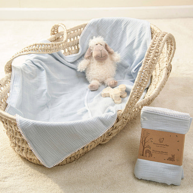 Blooms and Butterflies Bamboo Cotton Receiving Blanket-Baby Blue