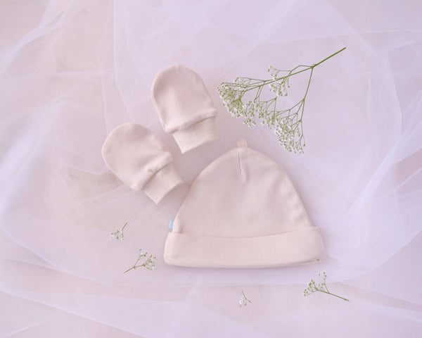 Blooms and Butterflies Beige Beanies & Mittens
