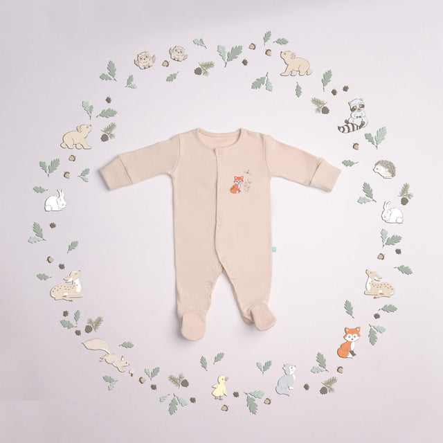 Blooms and Butterflies Newborn Sleep Suit - Beige Romper