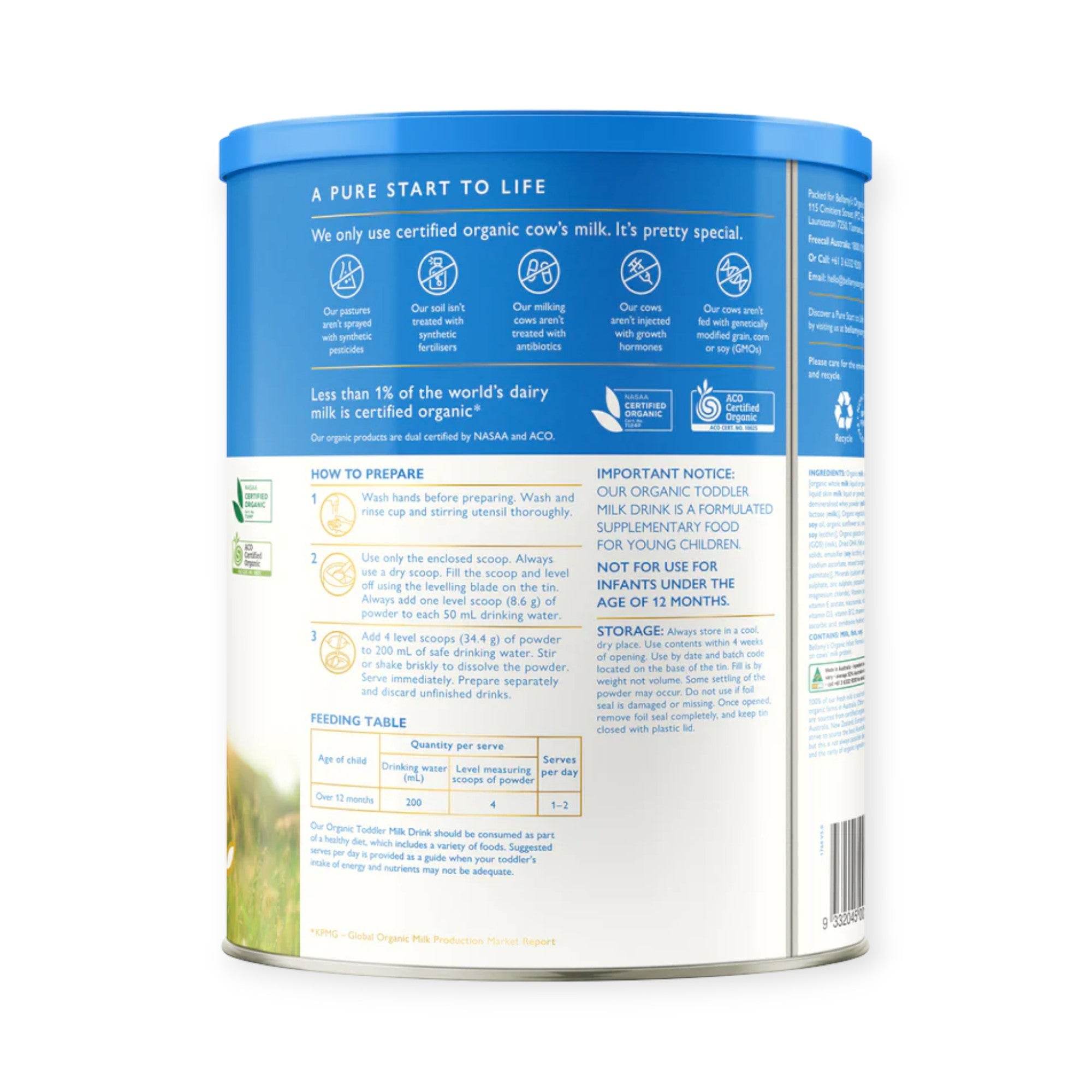 Bellamy's Organic Toddler Milk Drink Stage 3, 900g, 12+ months