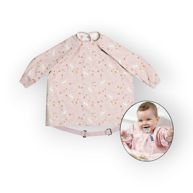 Bibado Long Sleeve Coverall Weaning Bib Botanical Bunnies Pink