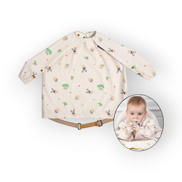 Bibado Long Sleeve Coverall Weaning Bib George Pig Beige