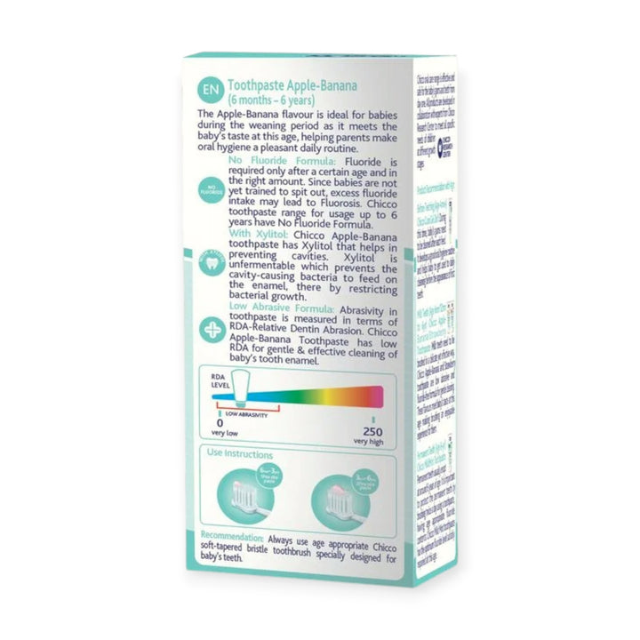 Chicco Toothpaste Apple banana No Fluoride 6m-6y 50g – BabyAmore