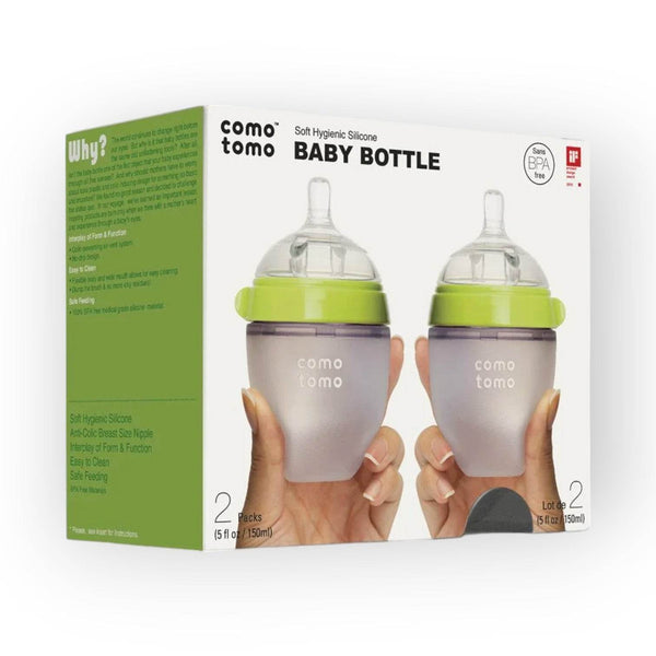 Comotomo Natural Feel Baby Bottle, Green, Double Pack, 150 ml - BabyAmore