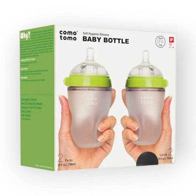 Comotomo Natural Feel Baby Bottle, Green, Double Pack, 250 ml