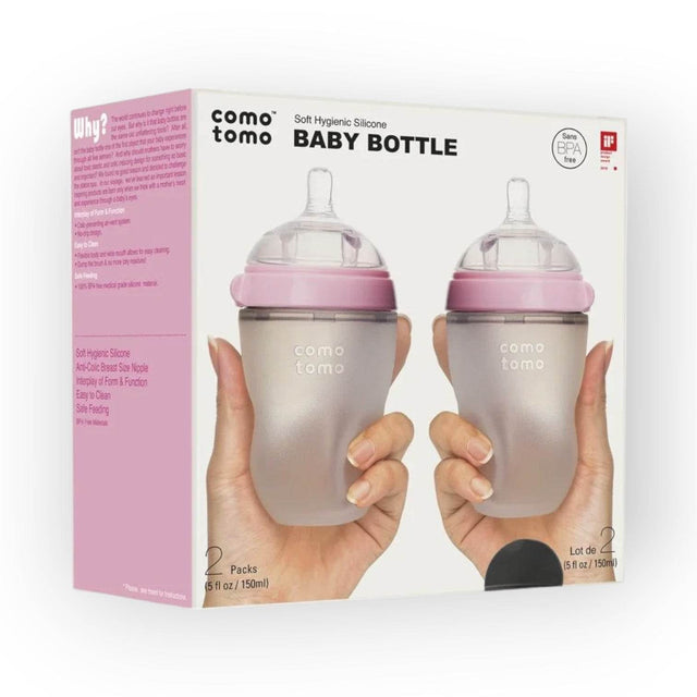 Comotomo Natural Feel Baby Bottle, Pink, Double Pack, 250 ml