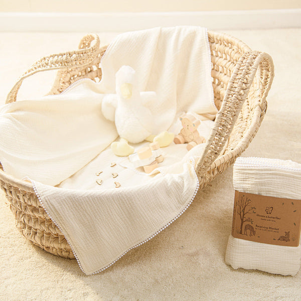 Blooms and Butterflies Bamboo Cotton Receiving Blanket-Cream