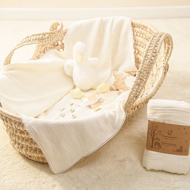 Blooms and Butterflies Bamboo Cotton Receiving Blanket-Cream