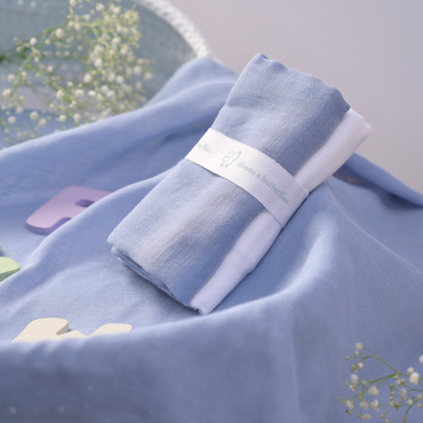 Blooms and Butterflies Baby Bath Sheet Dark Blue (Set of 2)