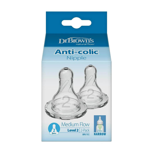 Dr. Brown's Original Narrow-Neck Nipple, Level 2 (3m+), Pack of 2