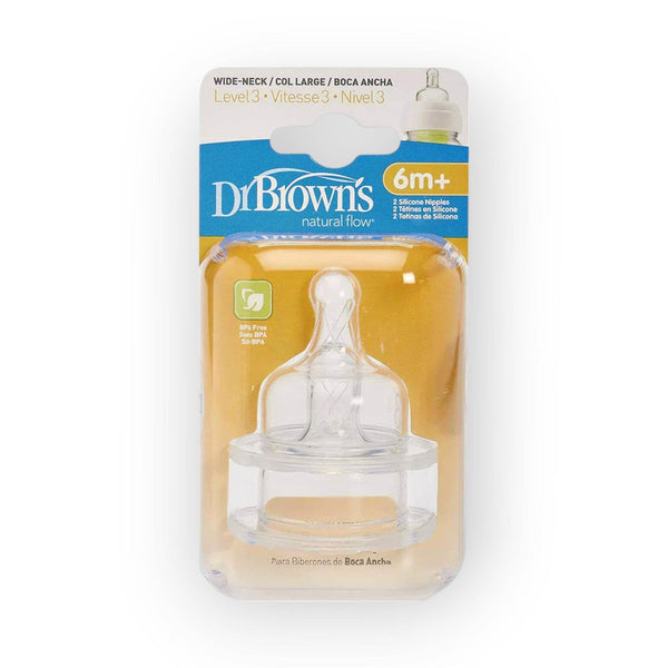 Dr. Brown's Original Wide-Neck Nipple, Level 3 (6m+), Pack of 2 - BabyAmore