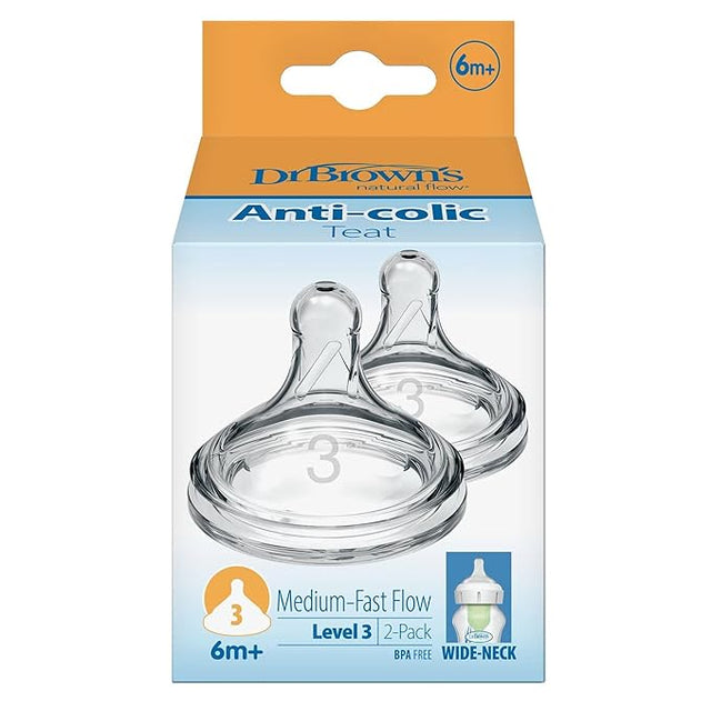 Dr. Browns Natural Flow Anti Colic Nipple Wide Neck, Level 3, 6m+