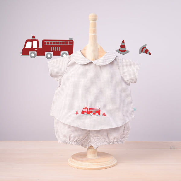 Blooms and Butterflies Vehicle - Fire Fighter Newborn Boy Shirt and Shorts Set