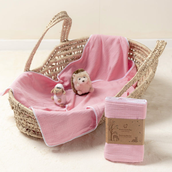 Blooms and Butterflies Bamboo Cotton Receiving Blanket- Rose Pink