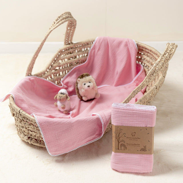 Blooms and Butterflies Bamboo Cotton Receiving Blanket- Rose Pink