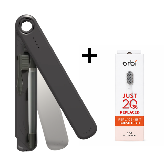 Flipper Orbi Toothbrush with 2 Brush + 4 Brush Heads - Obsidian Black
