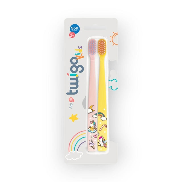 Flipper Twigo Kids Children's toothbrush, 2-pack, Sakura Pink & Summer Yellow