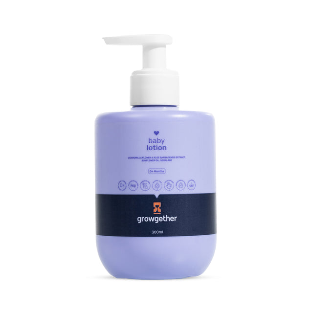 Growgether Baby Lotion 300ml | Newborn Lotion for 0+ Months | Dermatologist Tested, Pediatrician Approved, Hypoallergenic & Vegan | 8 Toxin-Free Formula | Non-Sticky Moisturizer