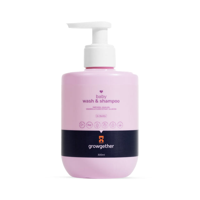 Growgether Baby Wash & Shampoo 300ml | No-Tears 2-in-1 Body Wash for Newborns & Infants 0+ Months | Dermatologist Tested, Pediatrician Approved, Hypoallergenic & Vegan | 9 Toxin-Free Formula