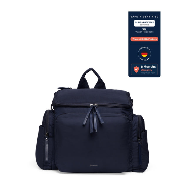 Growgether MOVA Diaper Bag | Water Repellent | Convertible Sling | Thermal Pockets | 6 Months Warranty - Navy
