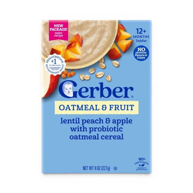 Gerber Oatmeal & Fruit Lentil Peach & Apple With Probiotic Oatmeal Cereal, 227g, 12+M