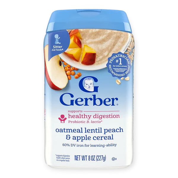 Gerber Power Blend Probiotic Oatmeal Lentil, Apple and Peach cereal, 227g