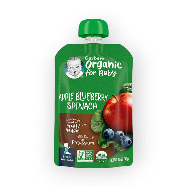 Gerber Organic Puree Apple, Blueberry, Spinach, 99g - BabyAmore
