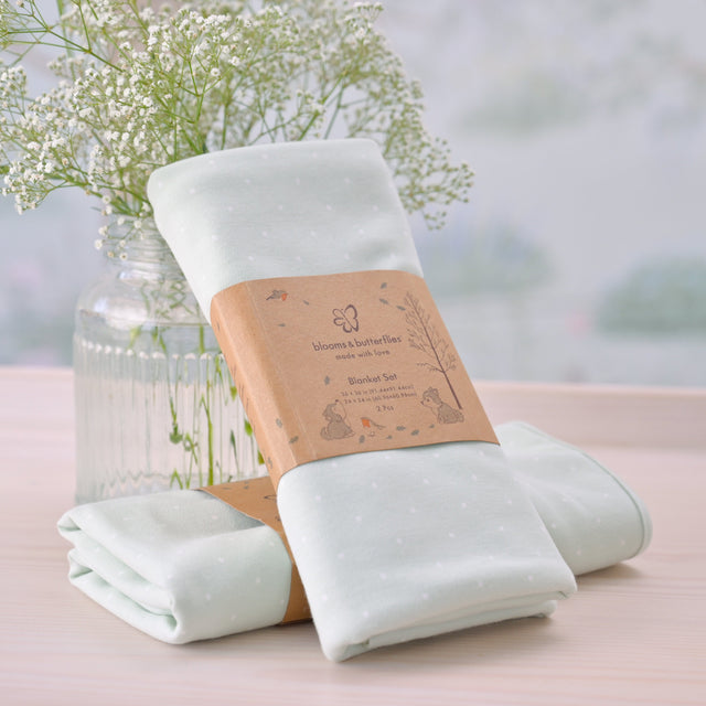Blooms and Butterflies Knitted Receiving Blanket - Green Lily