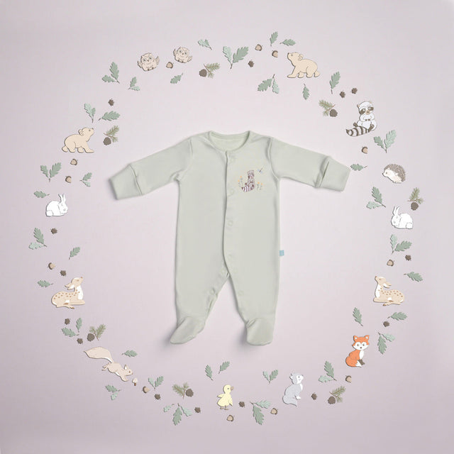 Blooms and Butterflies Newborn Sleep Suit - Sage Green Romper